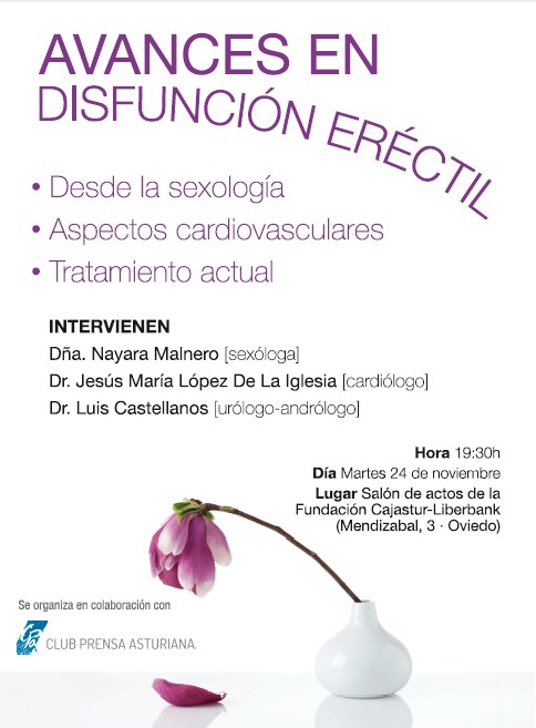 Conferencia sobre disfunción erécil en Oviedo. Martes 24 a las 19:30h