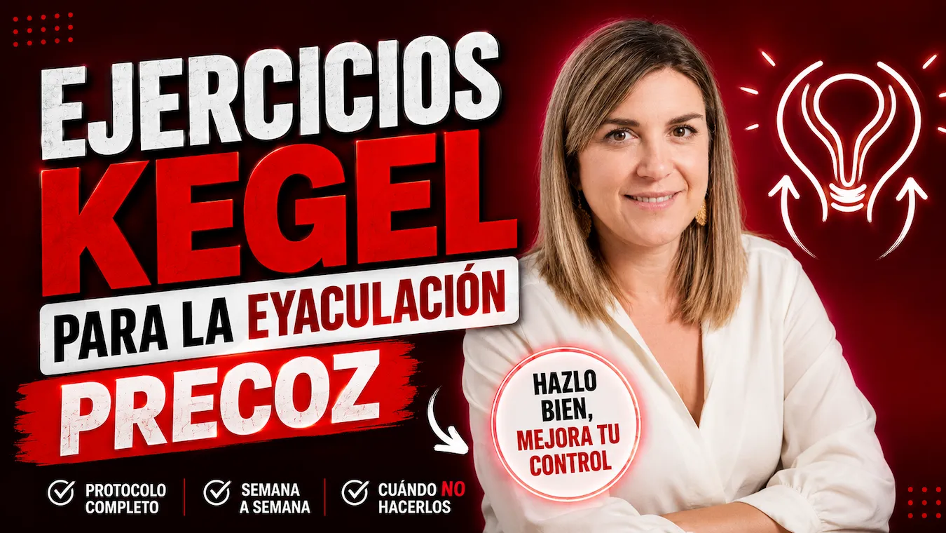Nayara Malnero, sexóloga, junto al título del protocolo de ejercicios Kegel para la eyaculación precoz semana a semana